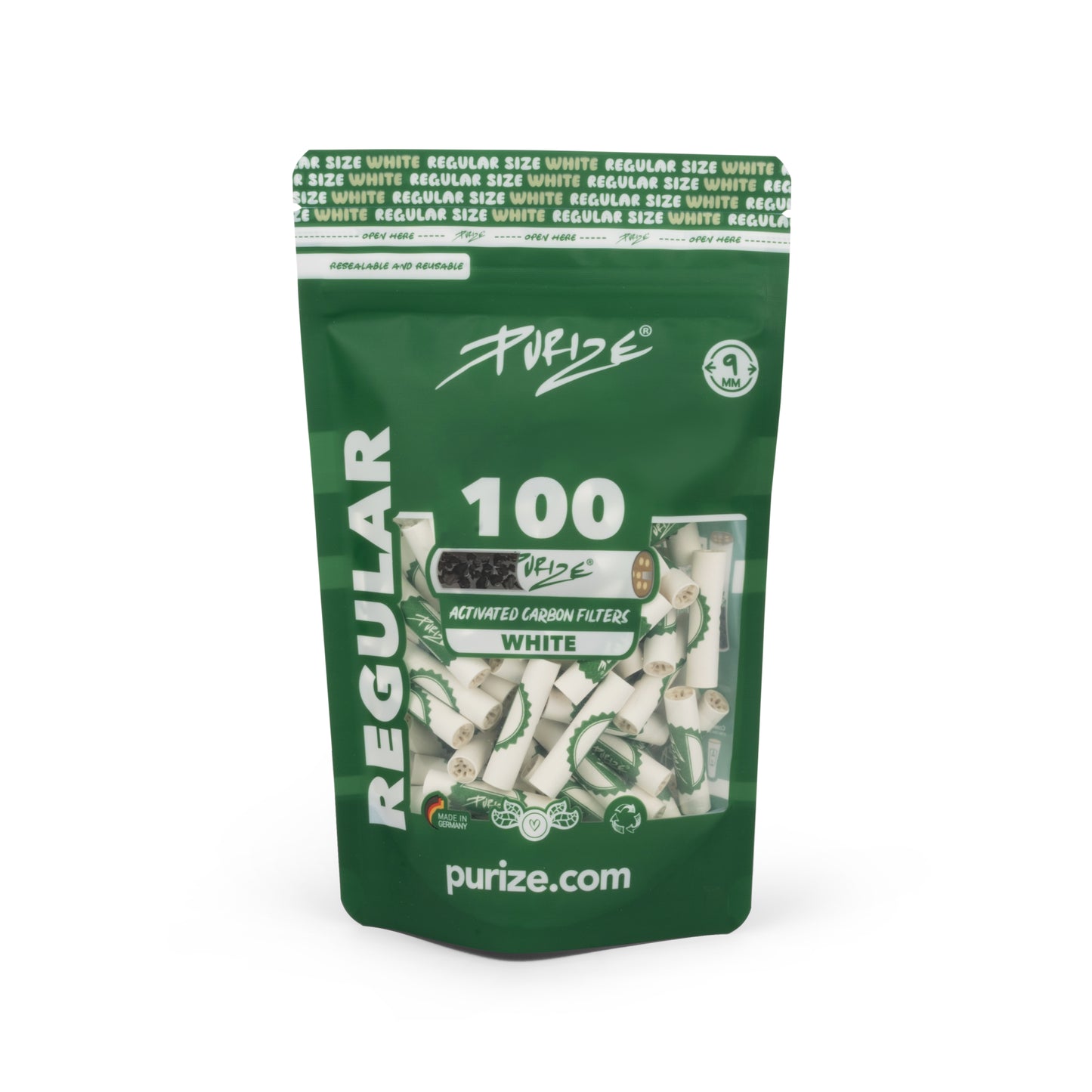 PURIZE Aktivkohlefilter - Regular Size - Ø 9mm - 100er Beutel