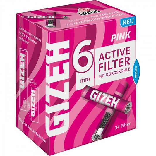 GIZEH PINK Active Filter - Aktivkohlefilter 34er Box - Durchmesser Ø 6mm