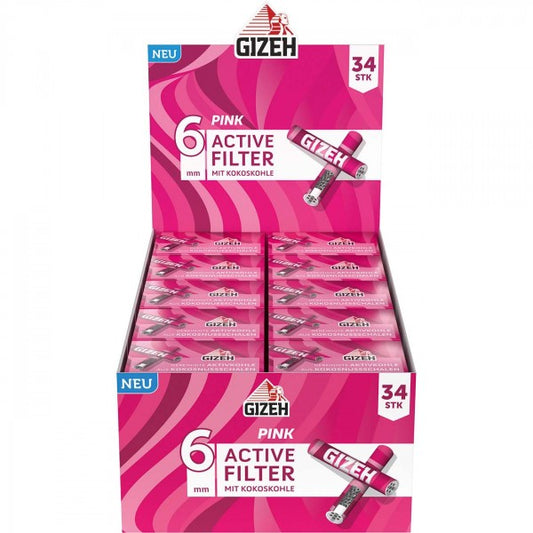 GIZEH PINK Active Filter - Aktivkohlefilter 34er Box - Durchmesser Ø 6mm