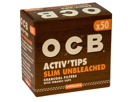 OCB Filter Slim Sctiv Tips- Unbleached - 50x Aktivkohlefilter - Durchmesser Ø 7mm