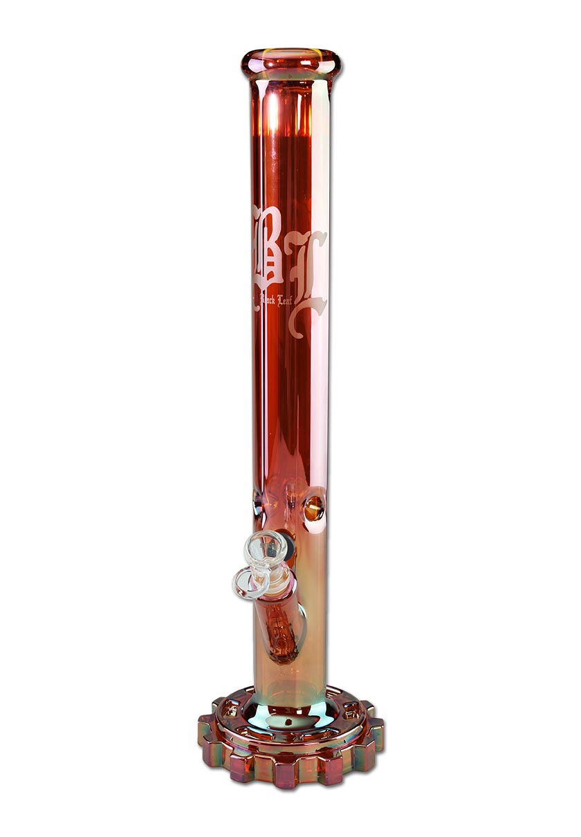 Black Leaf, Gear-Bong, Regenbogeneffekt in Rot, Höhe 45,5cm, Patentierter Zahnrad Fuß für mehr Stabilität