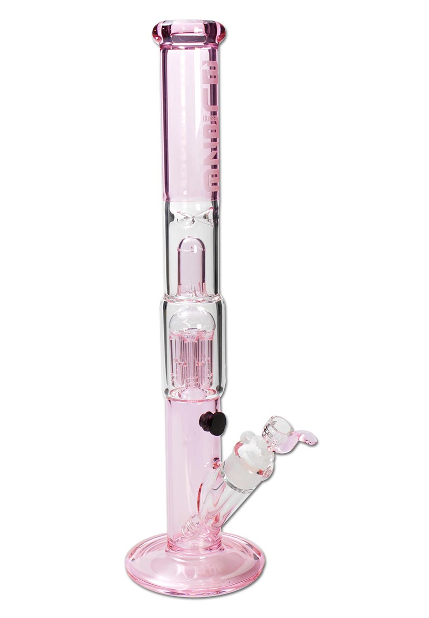 Blaze Glass Zylinderbong, 43cm hohe Glasbong mit Baumperkolator - in Pink