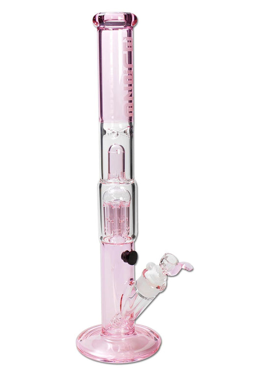 Blaze Glass Zylinderbong, 43cm hohe Glasbong mit Baumperkolator - in Pink