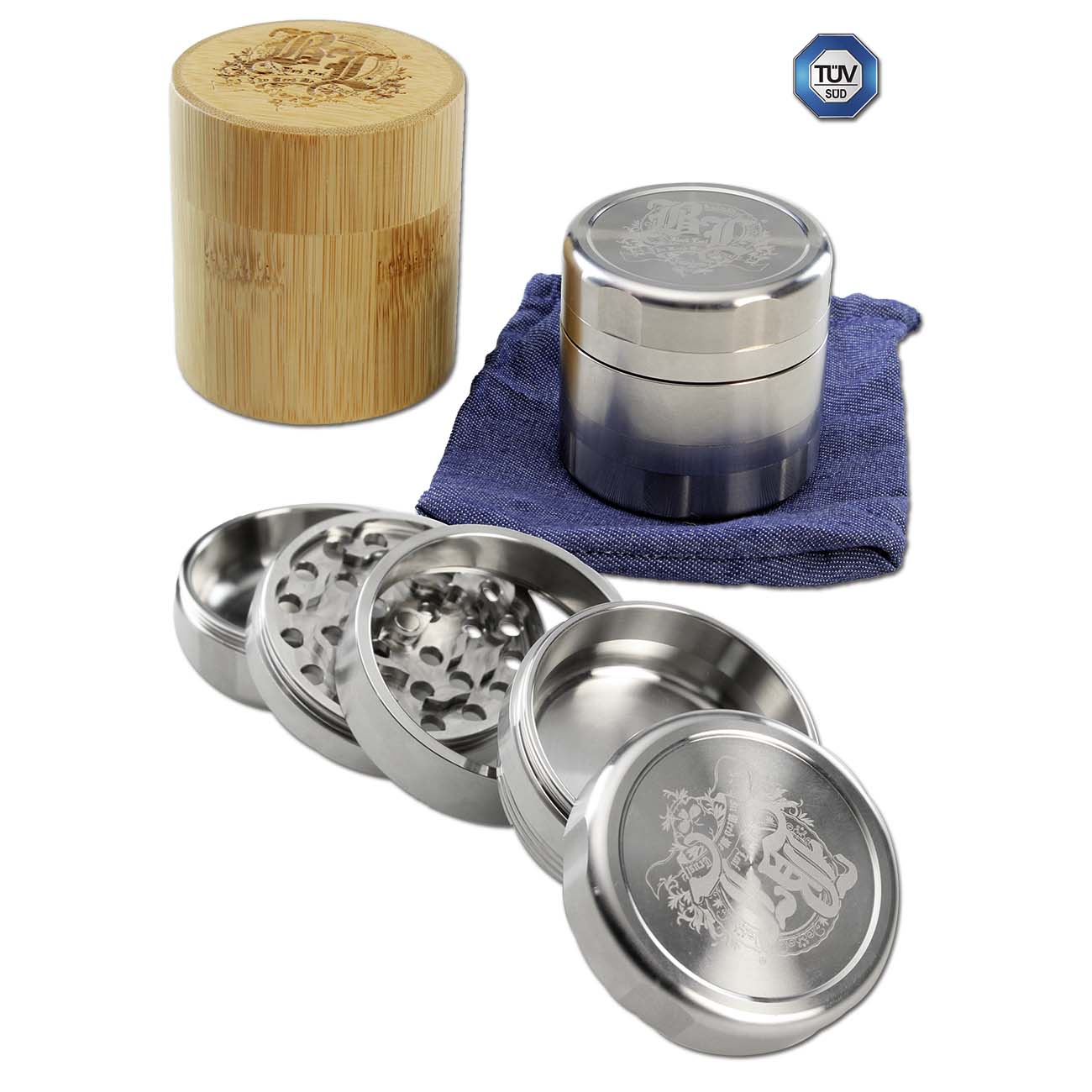 Black Leaf Edelstahl Deluxe Grinder 5-tlg. - 2 Größen - dein-Onlineheadshop.de