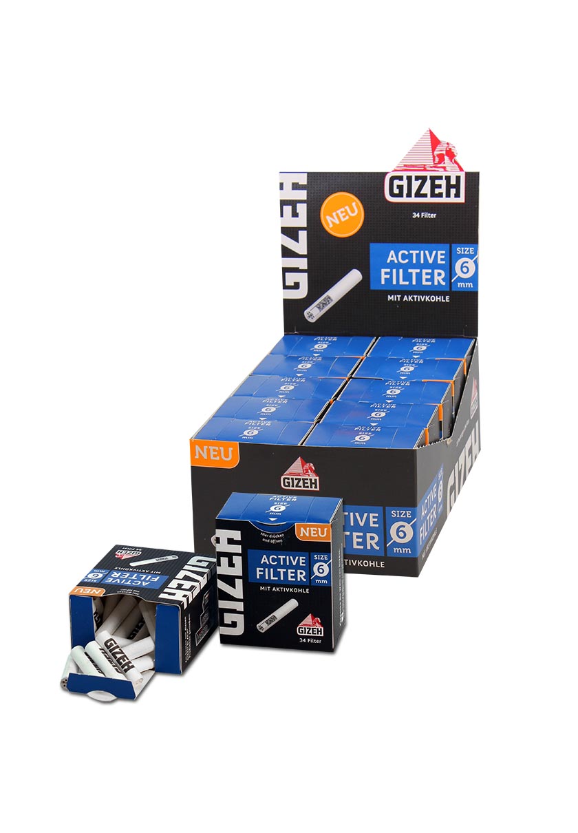 GIZEH Active Filter - Aktivkohlefilter 34er Box - Durchmesser Ø