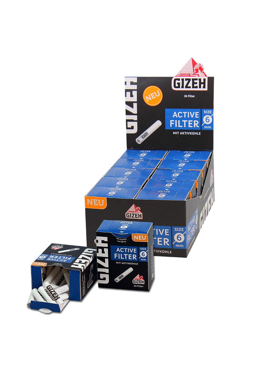 GIZEH Active Filter - Aktivkohlefilter 34er Box - Durchmesser Ø 6mm
