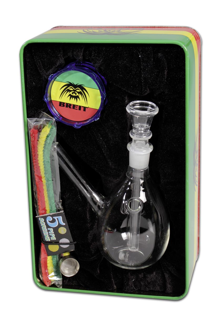 "Breit" Mini Glasbong Set ink. Grinder & Purpfeife - dein-Onlineheadshop.de