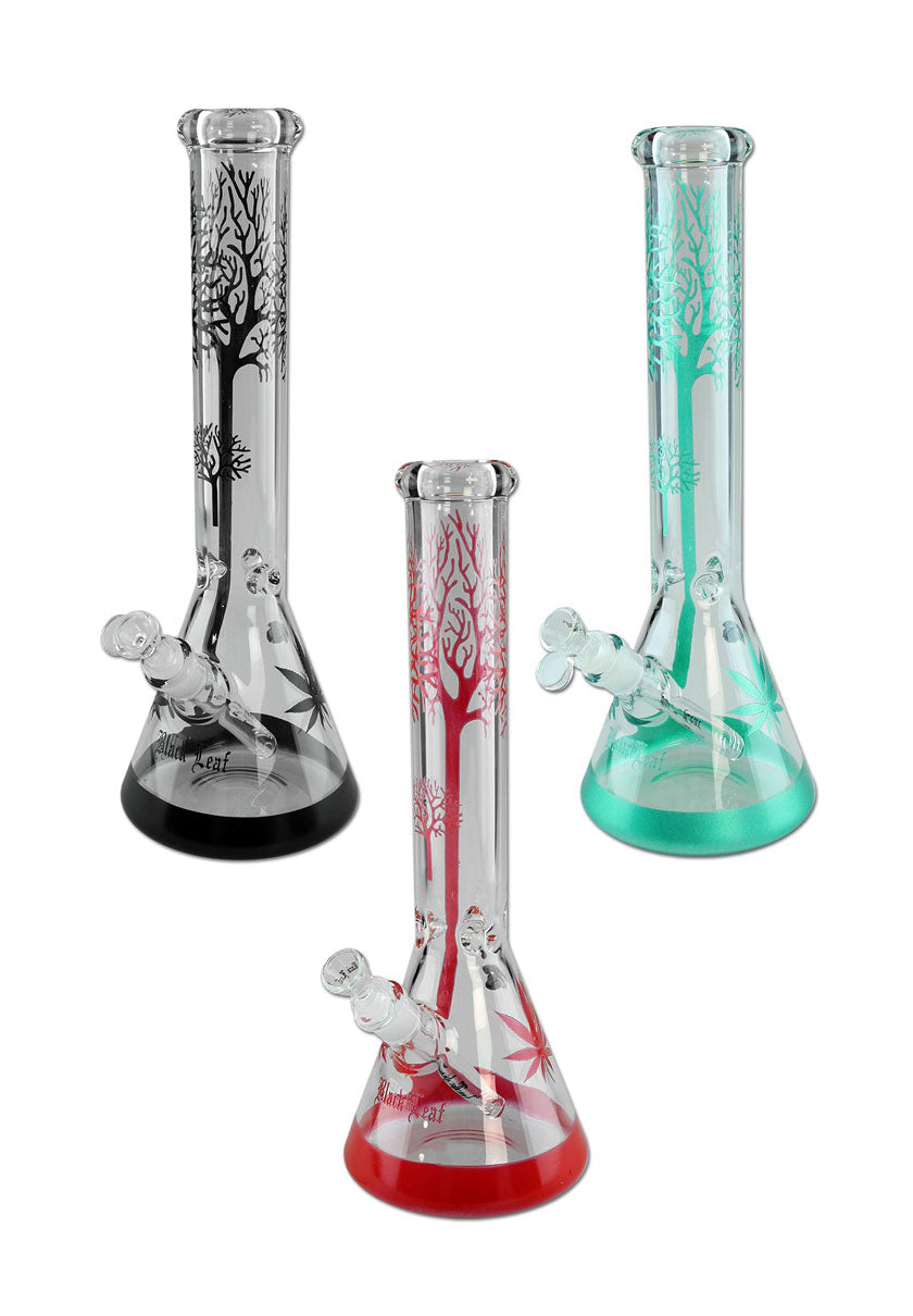 Glasbong in Kolbenform, mit Kickloch Farbe Blau, rot & türkis - Höhe 39,5cm