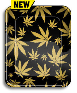 Fire-Flow - Rolling Tray aus Metall - 340x280mm - "Gold Metallic Leaves"