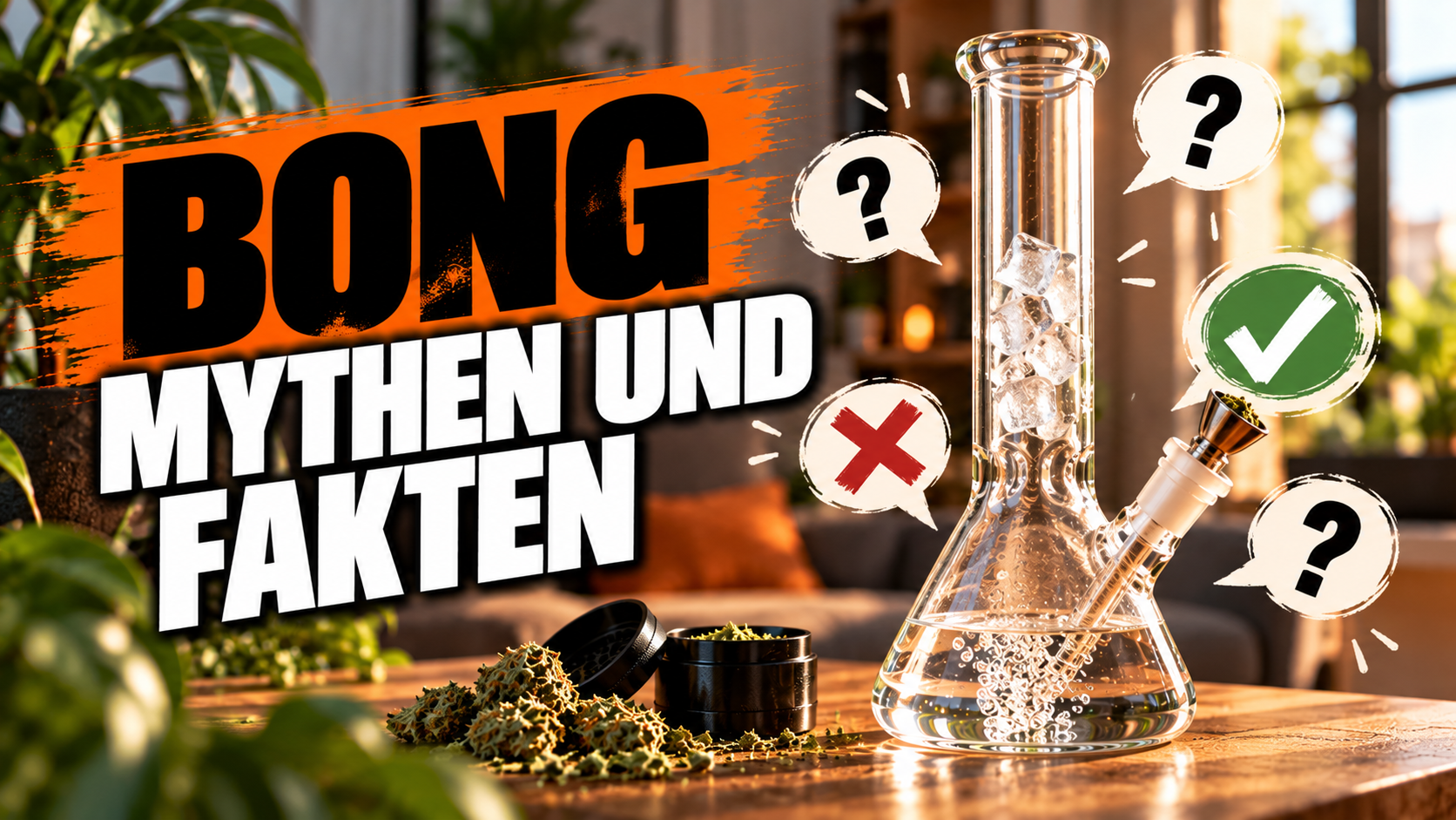 Bong-Mythen und Fakten: Glasbong mit Eiswürfeln und Perkolator