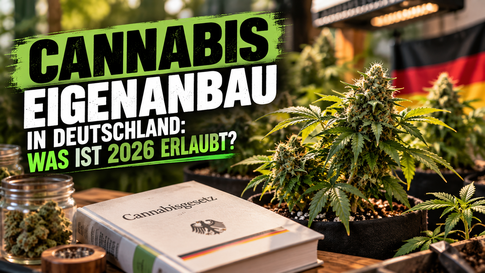 Cannabis Eigenanbau zuhause: drei Cannabispflanzen in Töpfen in einer Growbox