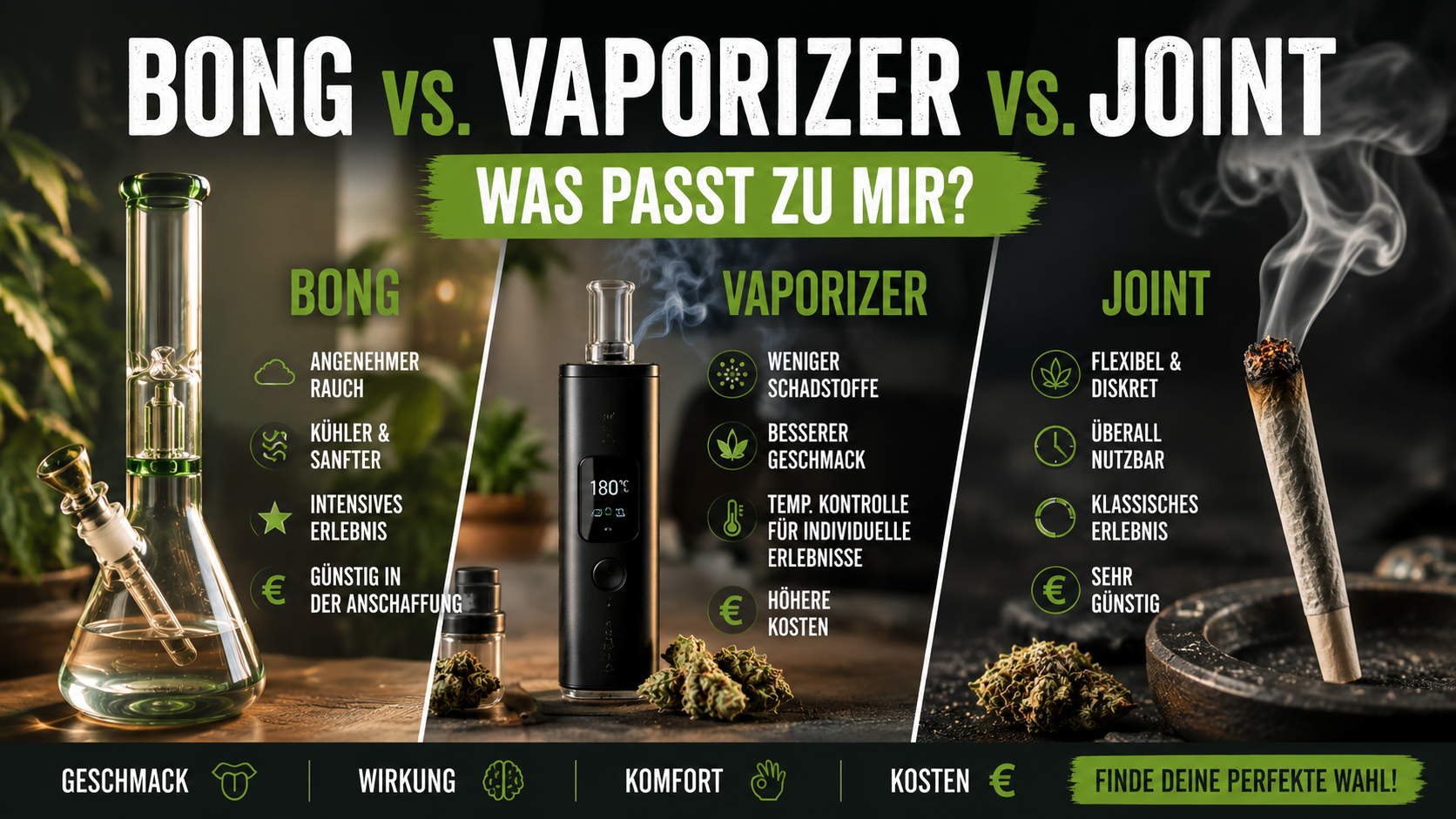 Bong vs. Vaporizer vs. Joint – was passt zu mir?