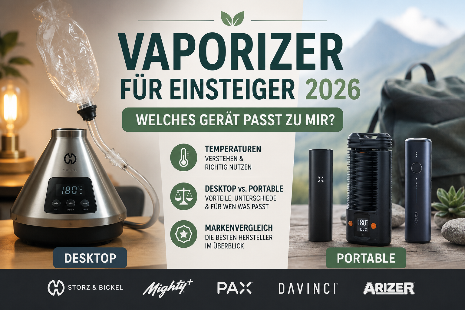 Vaporizer für Einsteiger 2026: Welches Gerät passt zu mir? Desktop vs. Portable, Temperaturen & Markenvergleich