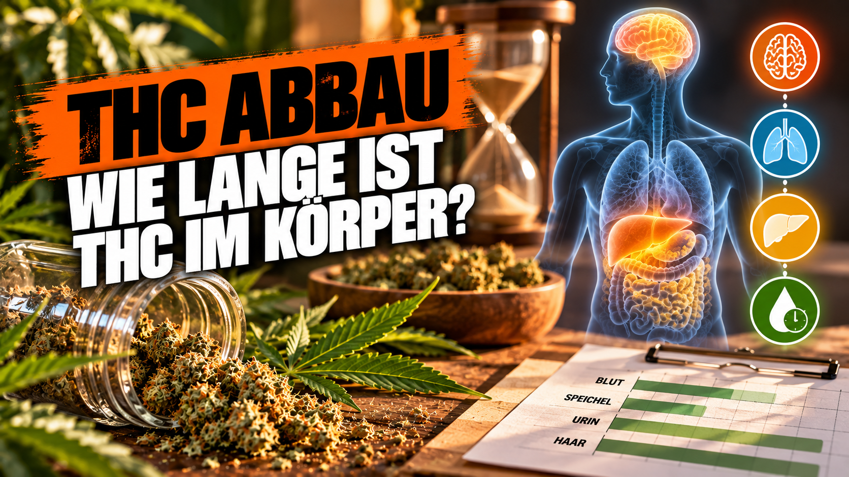 Tabelle zur Nachweisbarkeit von THC in Urin, Blut und Haaren