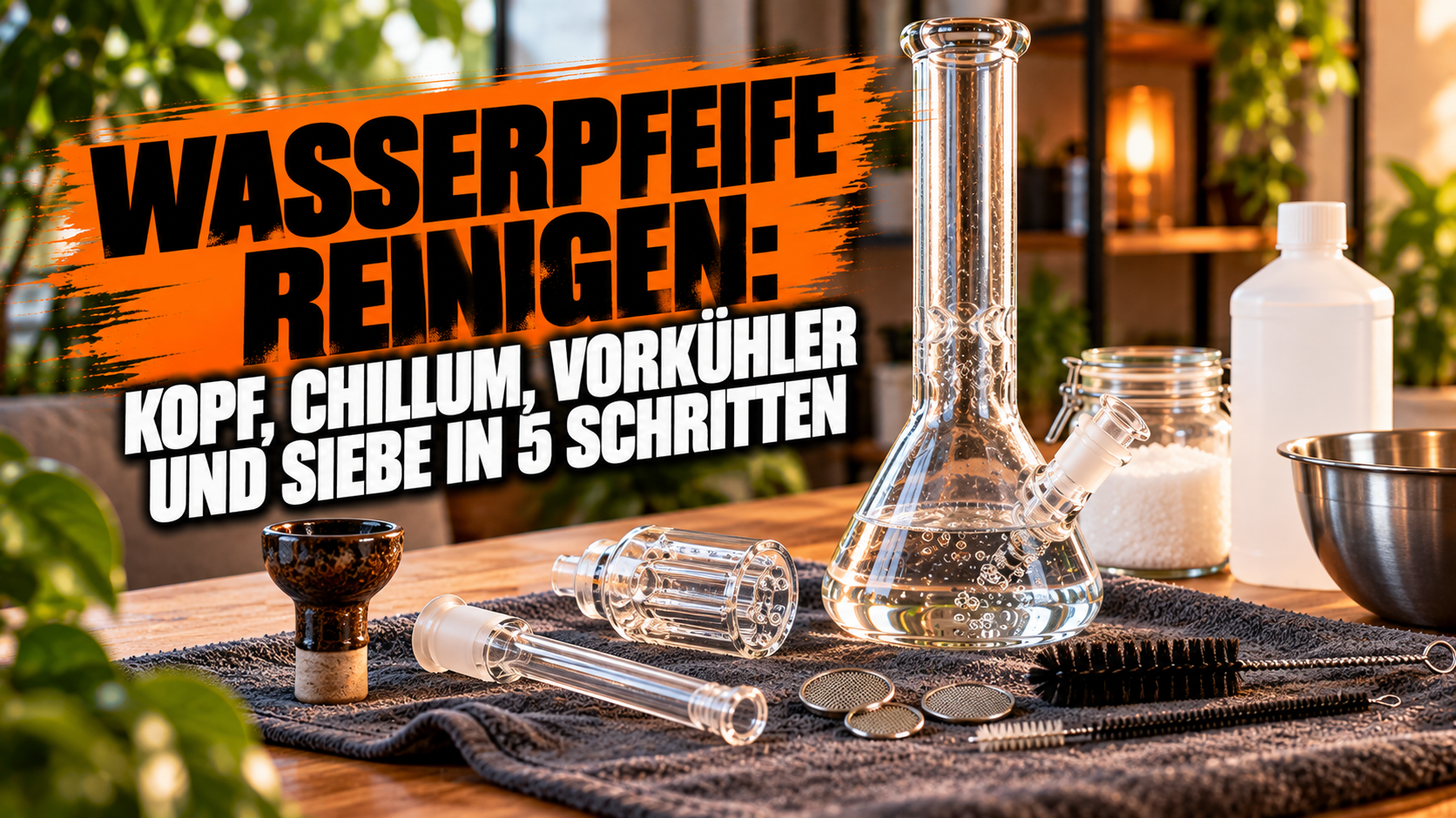 Wasserpfeife reinigen: Bongkopf, Chillum und Siebe in Isopropanol und Salz