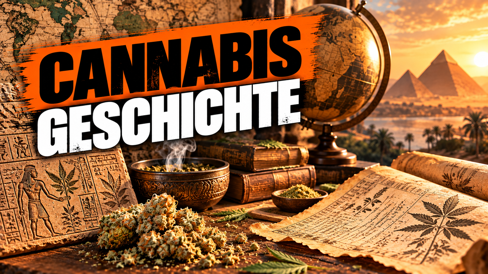 Historische Hanfpflanze und Zeitstrahl der Cannabis Geschichte