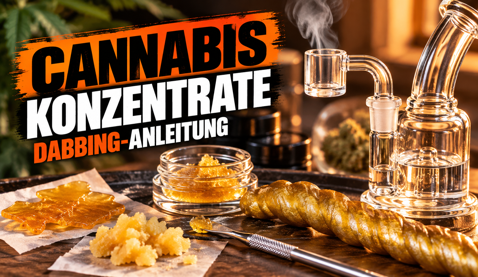Dab Rig mit Quarz Banger, Carb Cap und Dabber für Cannabis Konzentrate
