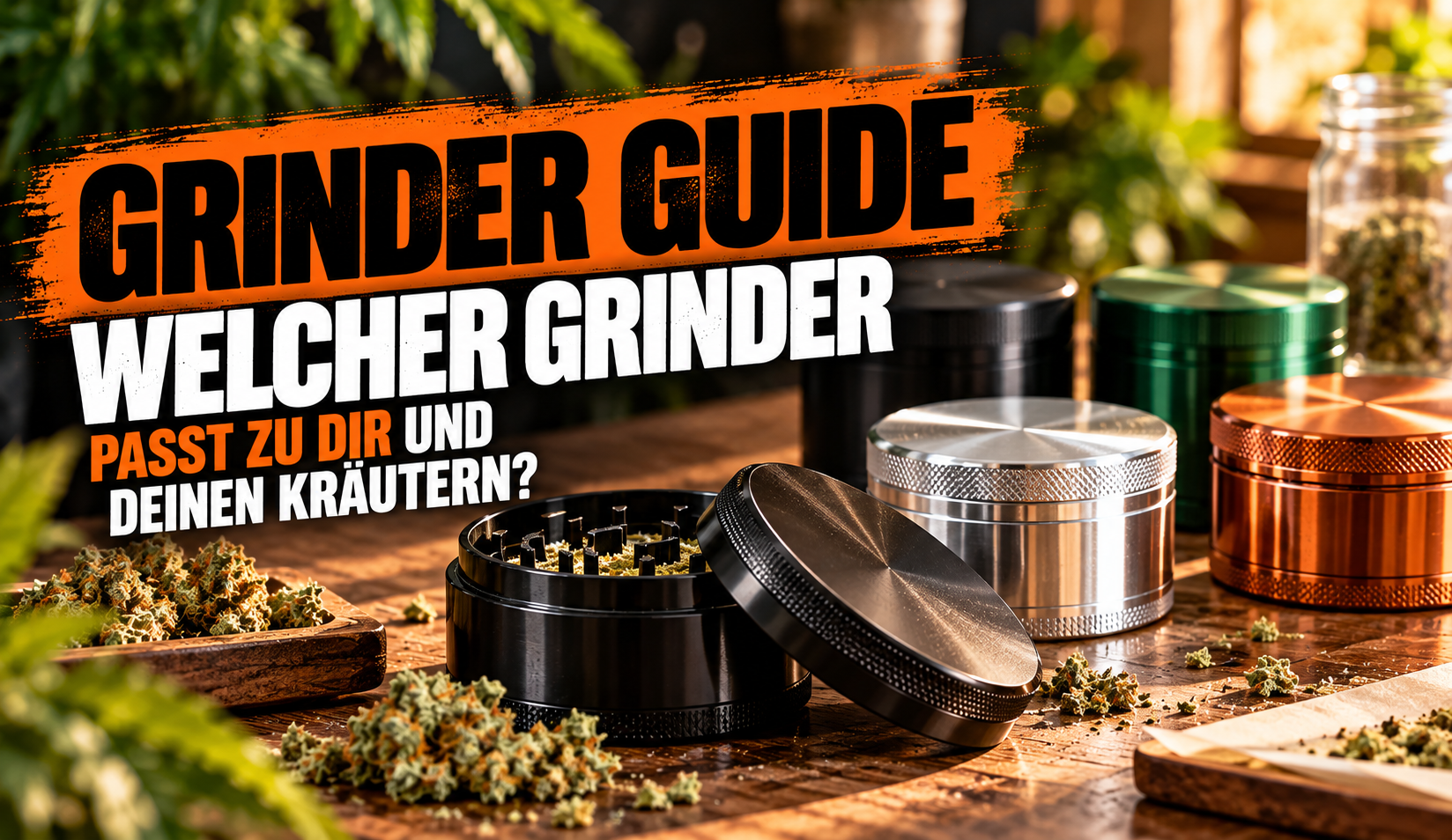 Vier Grinder aus Edelstahl, Aluminium, Holz und Acryl im Vergleich