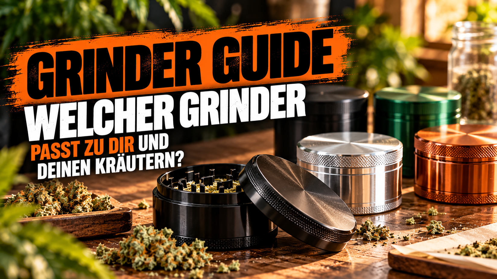 Vier Grinder aus Edelstahl, Aluminium, Holz und Acryl im Vergleich