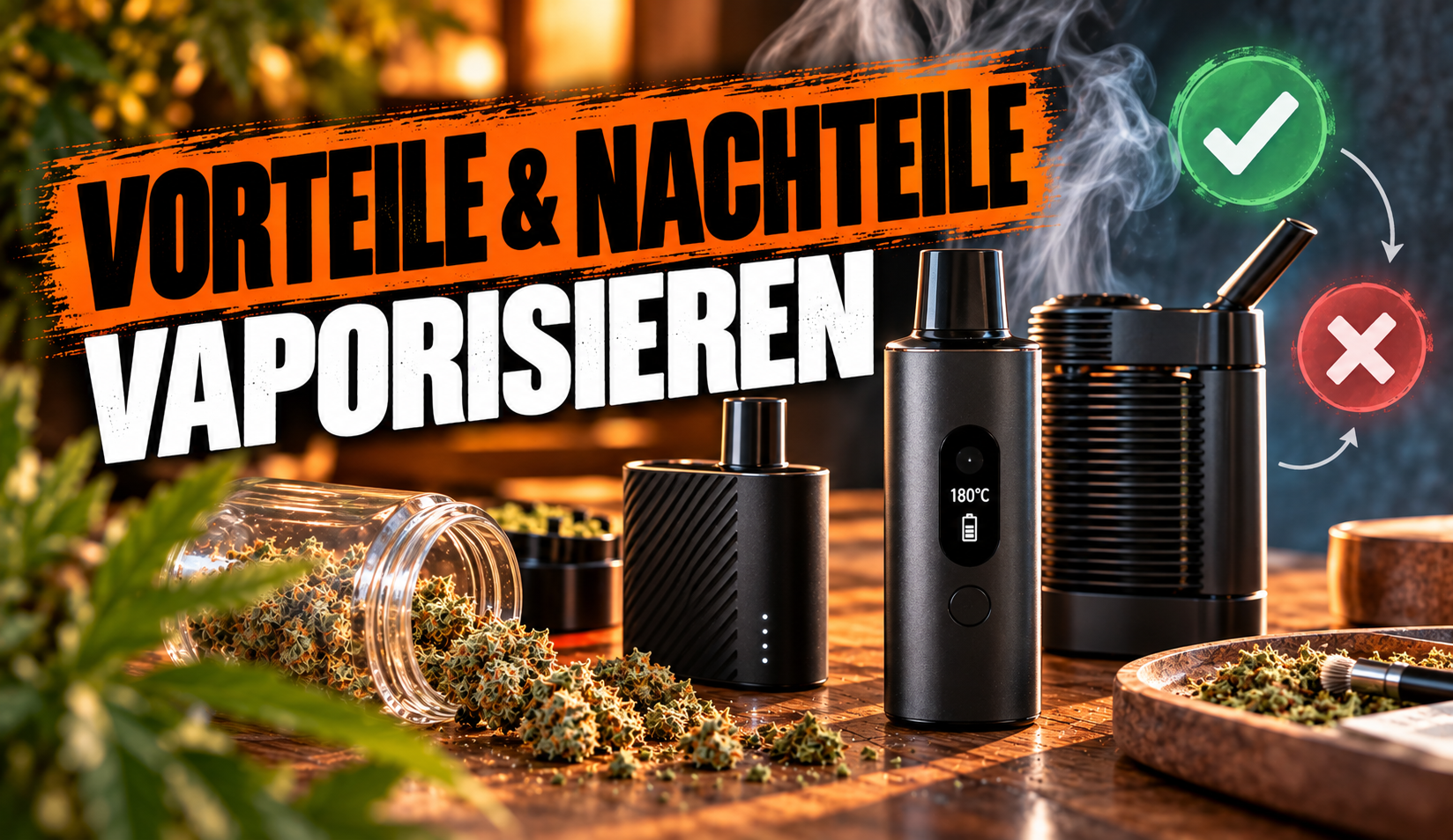 Vaporizer mit Kräuterkammer neben einem Joint im Vergleich