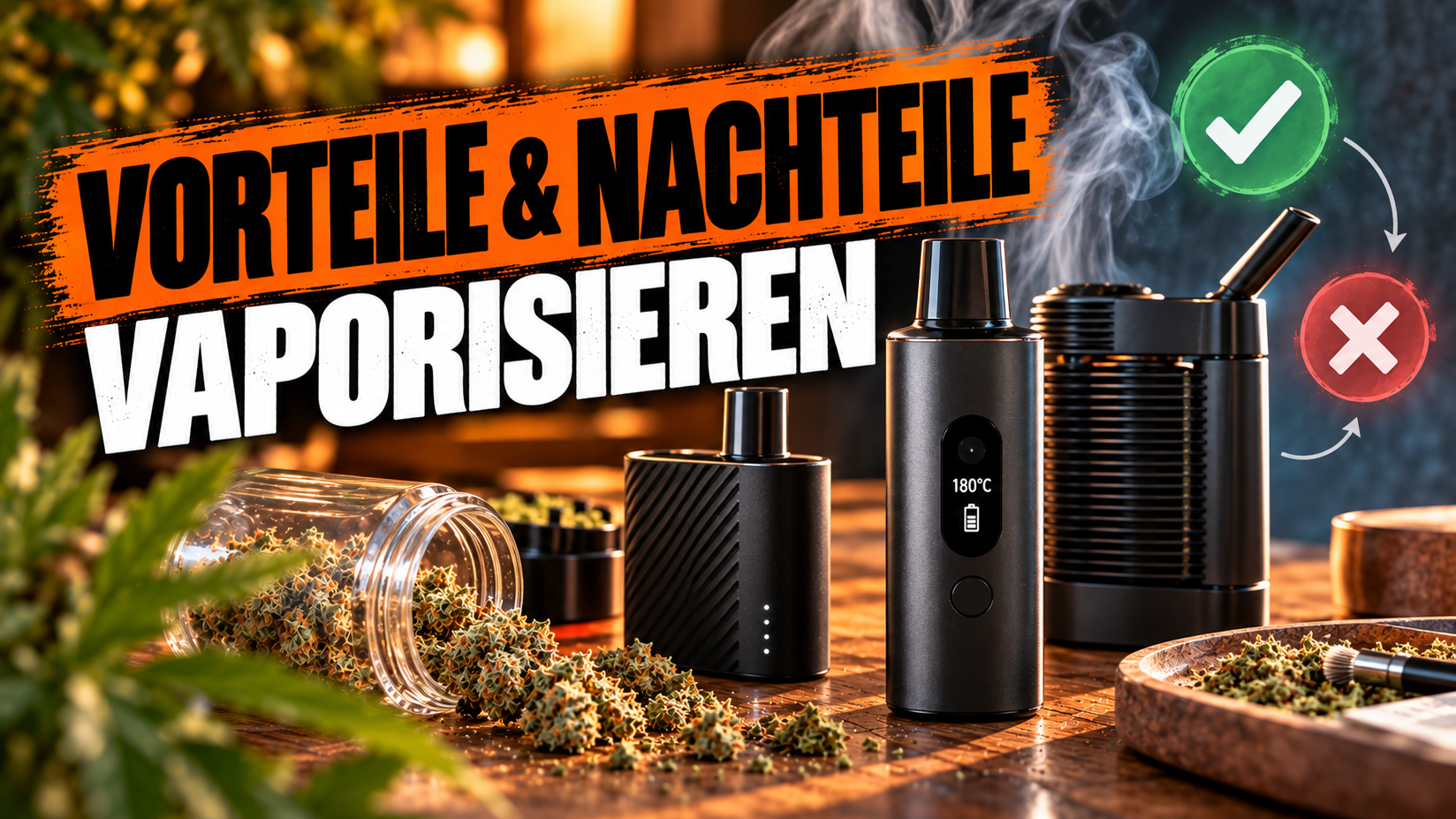 Vaporizer mit Kräuterkammer neben einem Joint im Vergleich