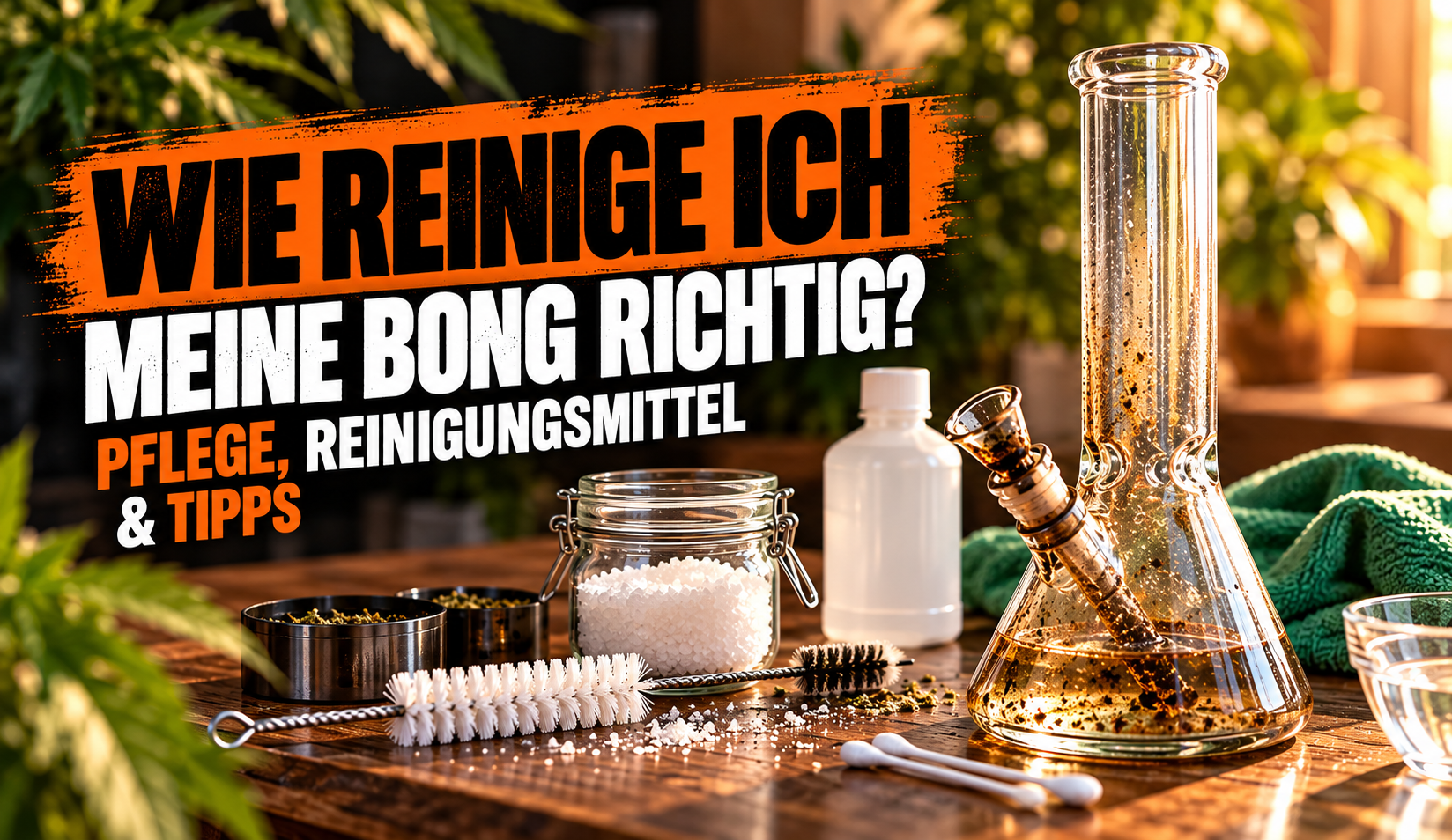 Glasbong wird mit Isopropanol und Salz gereinigt