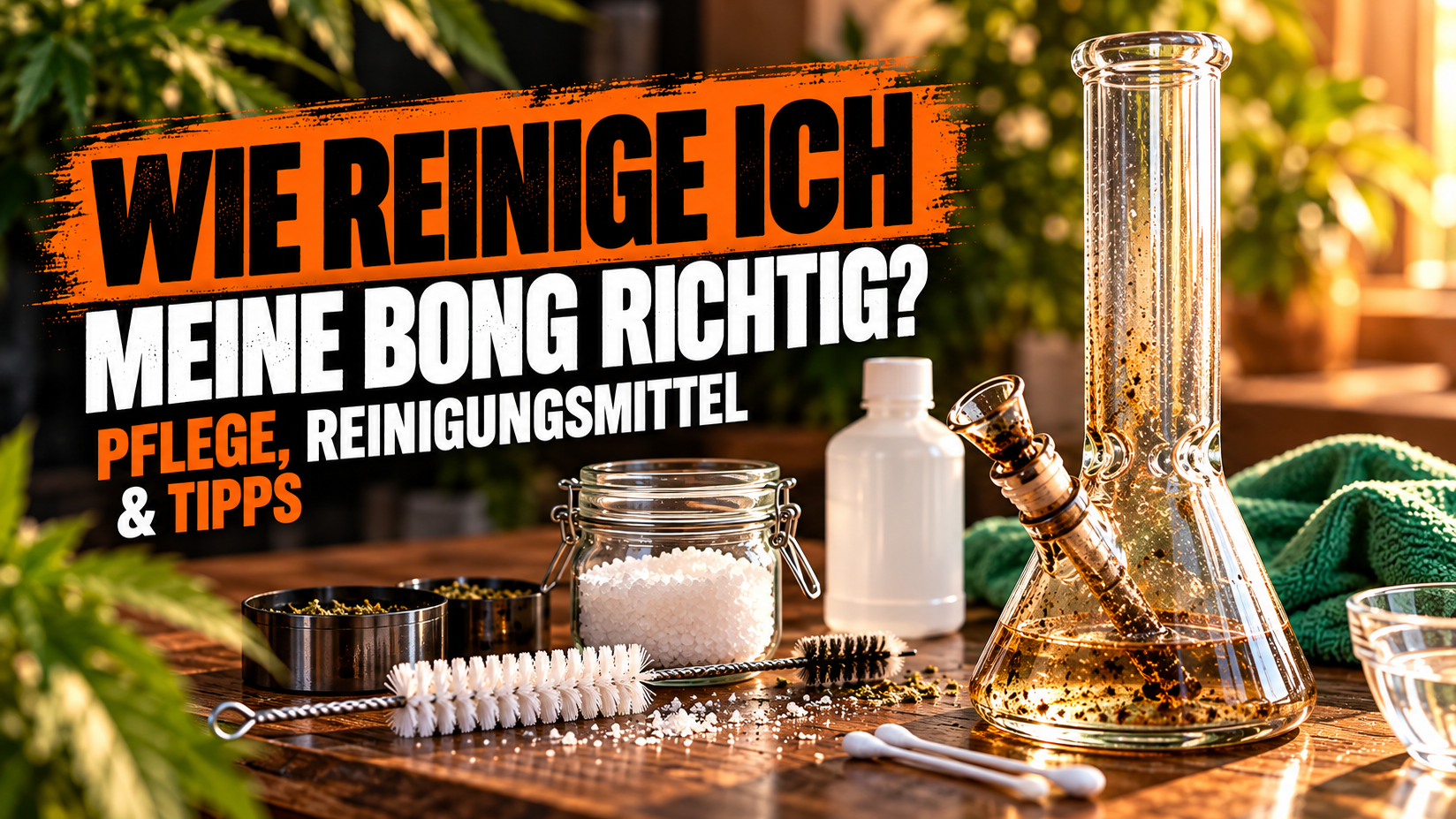 Glasbong wird mit Isopropanol und Salz gereinigt