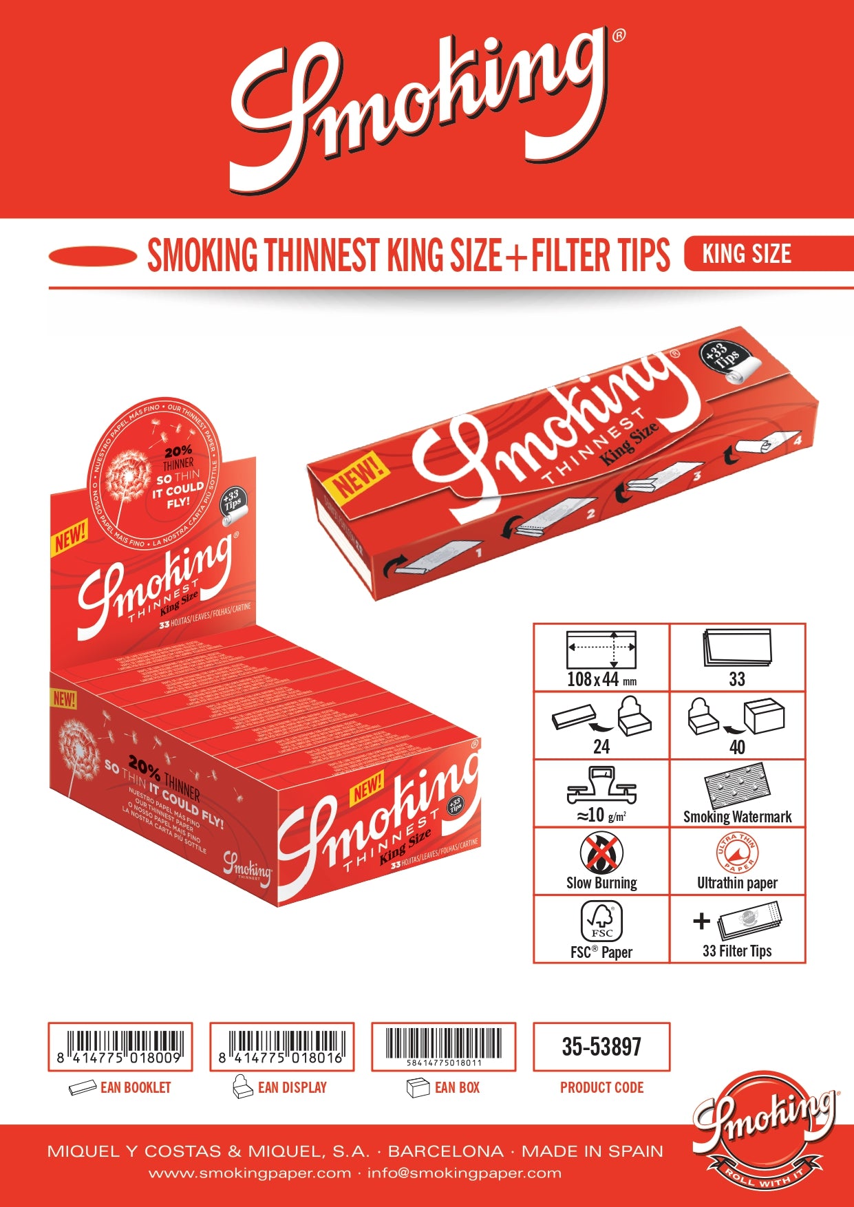 Smoking Paper Thinnest - King Size - mit Filtertips