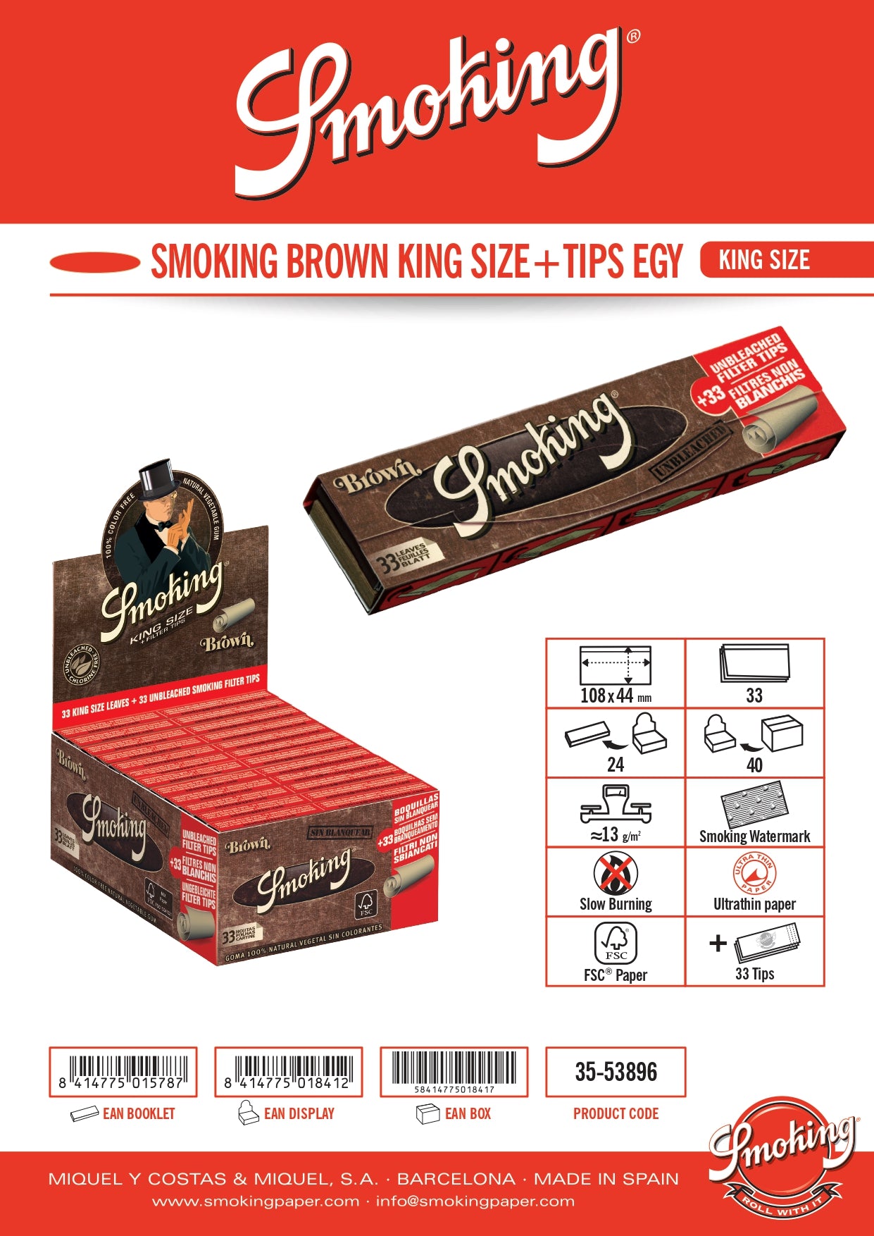 Smoking Paper "Brown" - KingSize Drehpapier - mit Filtertips