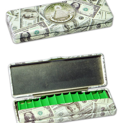 Aufbewahrungsdose aus Blech mit Fach für Filter und Papers im Dollar Design