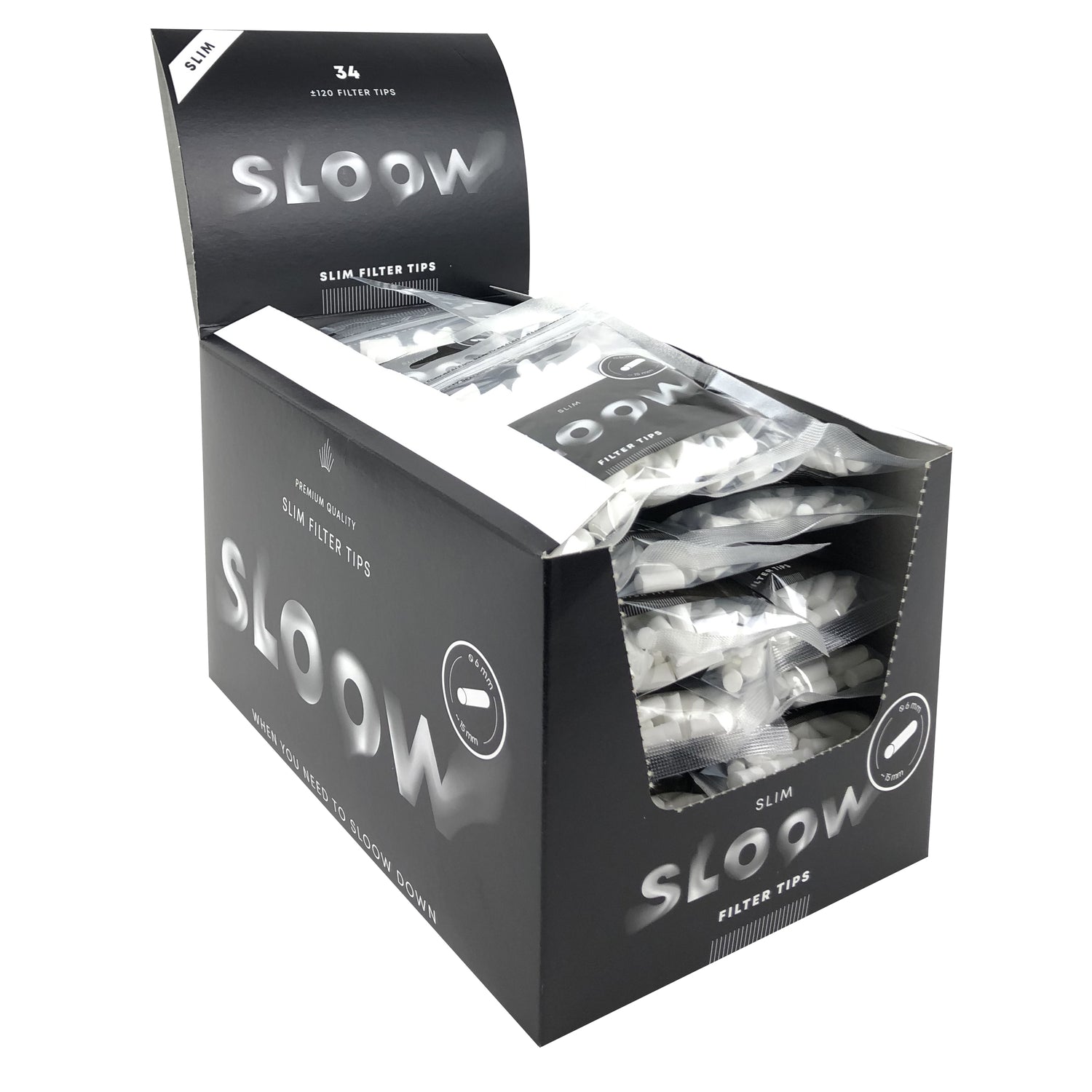 Sloow | 120x Slim Filter zum eindrehen - Zigarettendrehfilter Ø 6mm