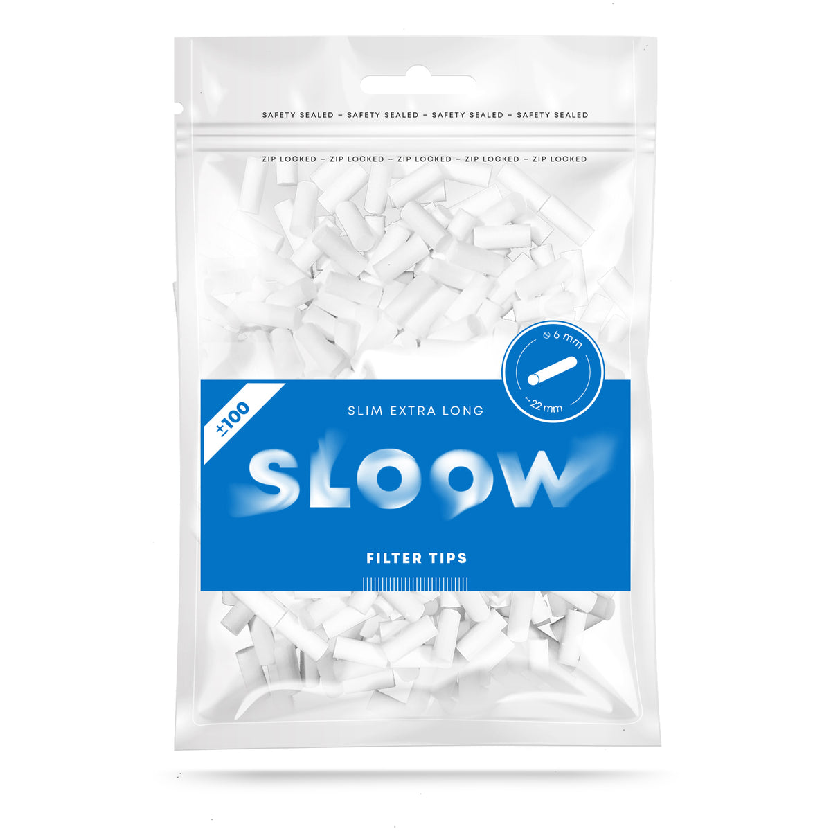 Sloow | 100x Blue Slim Filter Extra Long - Zigarettendrehfilter Ø 6mm