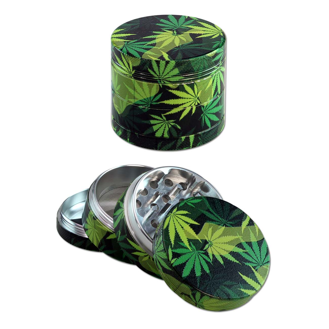 Black Leaf 'Allover-Print' Alu-Grinder 4-tlg. viele Designs - Ø 53mm