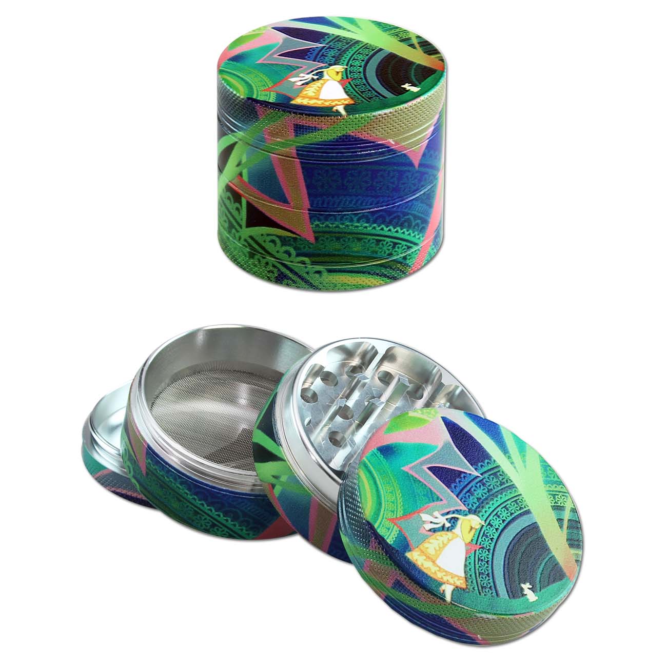 Black Leaf 'Allover-Print' Alu-Grinder 4-tlg. viele Designs - Ø 53mm