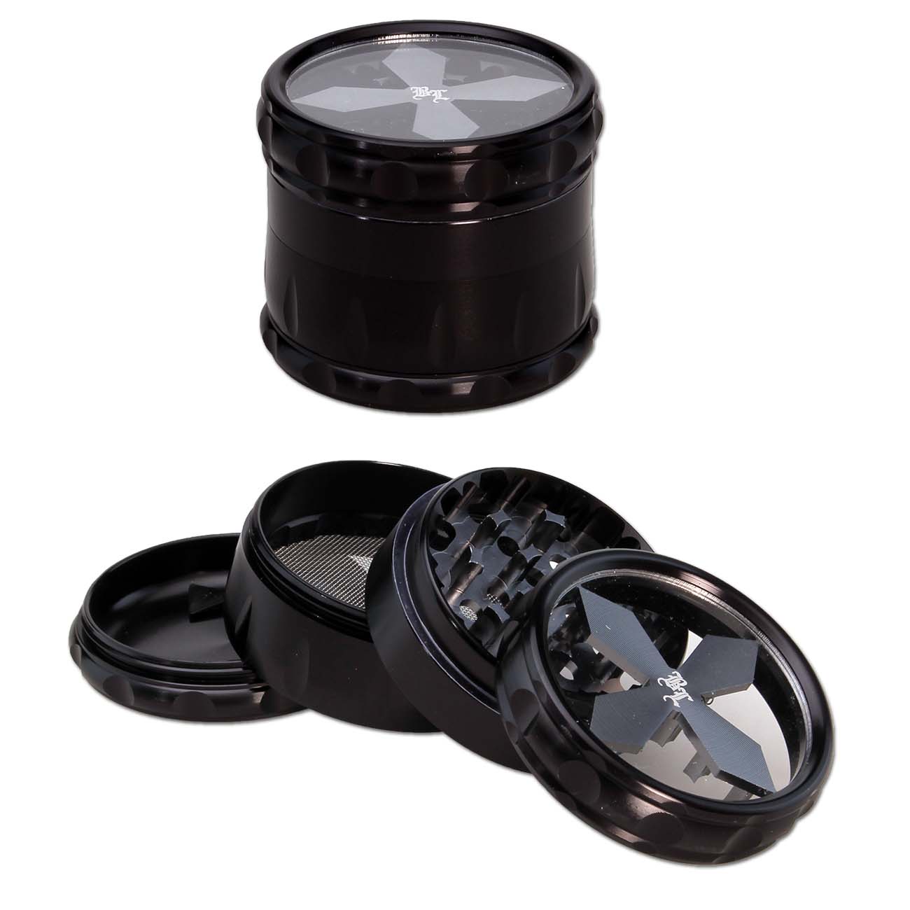 Black Leaf, 4 teiliger Aluminium-Grinder, Durchmesser 60mm, Cross