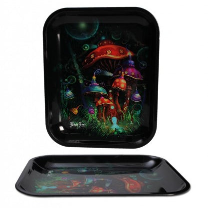 Black Leaf Rolling Tray 340x275x27mm aus stabilem Metall, Pilze Design