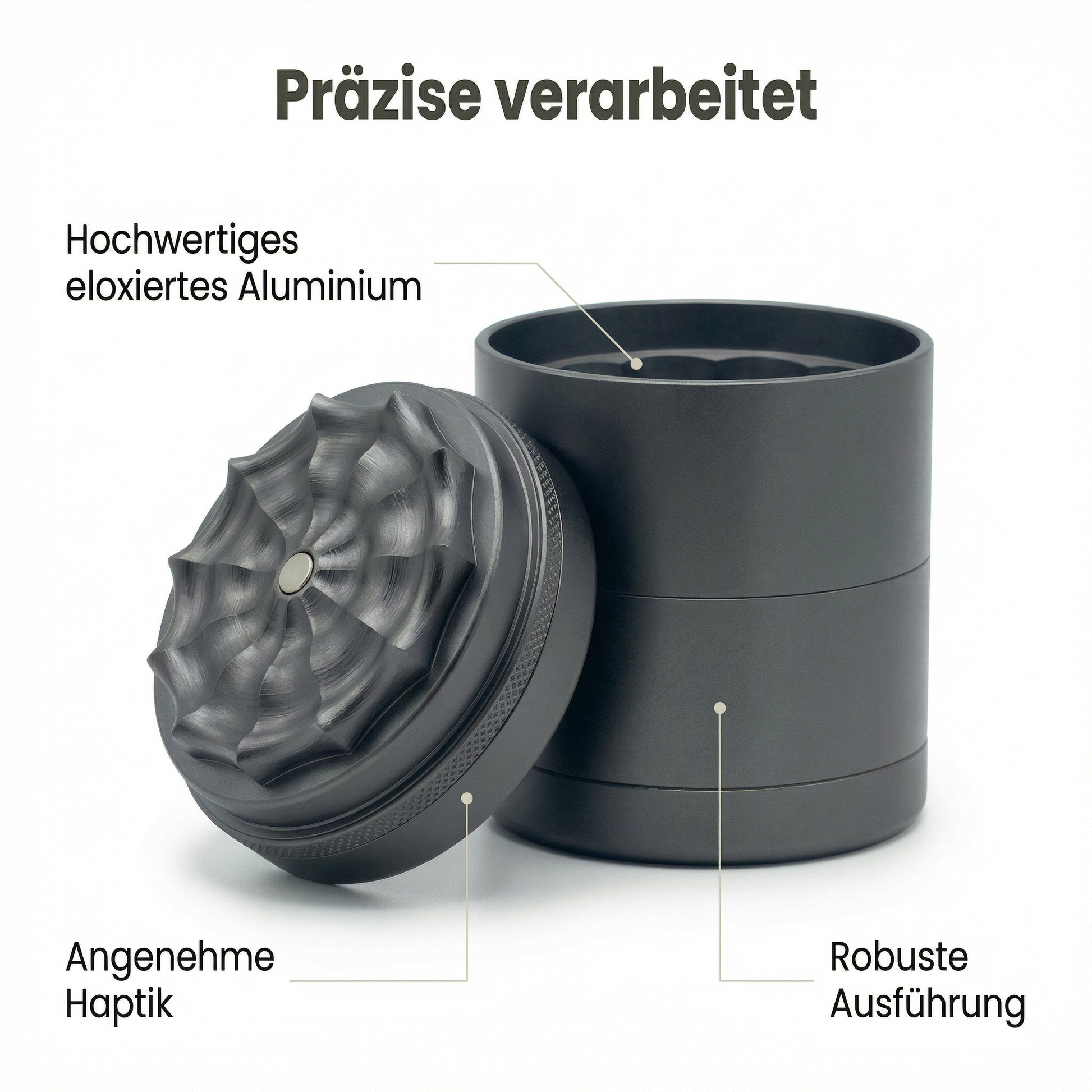 TRIVANA ONE 5 tlg. Aluminium  Grinder 63mm mit Storage Deckel + Sieb