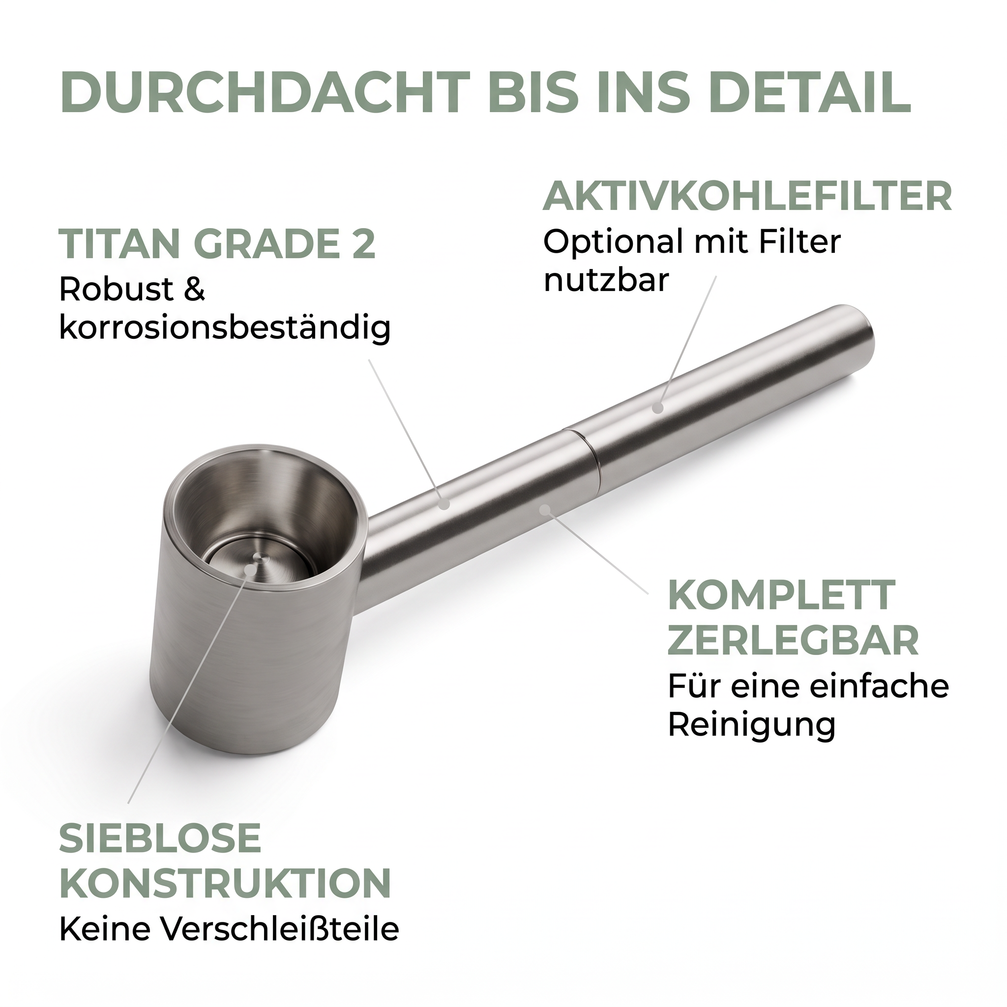 Pur22 - hochwertige Titanpfeife aus 3 teilen | Purpfeife - L 90mm - dein-Onlineheadshop.de