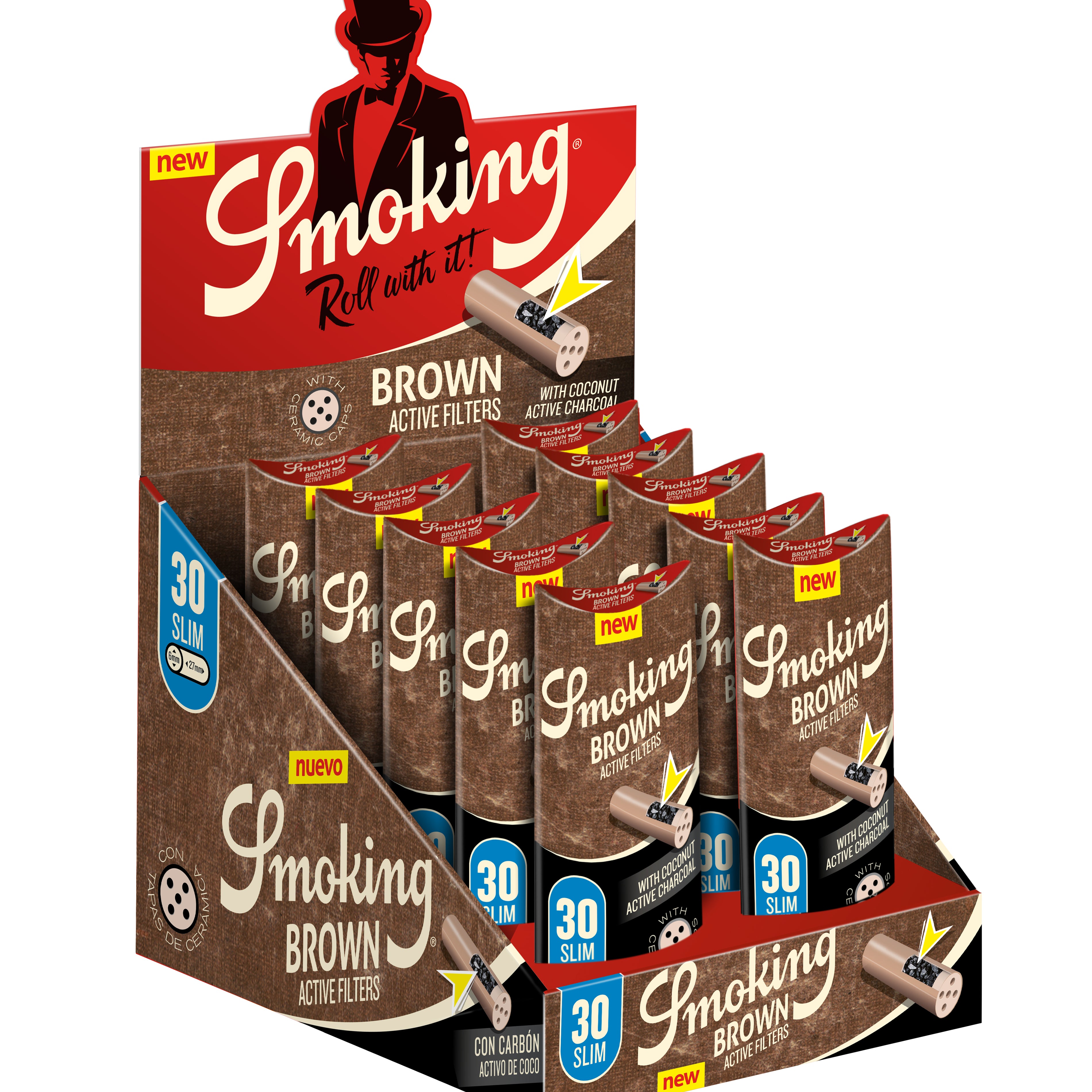 Smoking Activ Slim Filter - Brown - Aktivkohlefilter 30er Pack 6mm