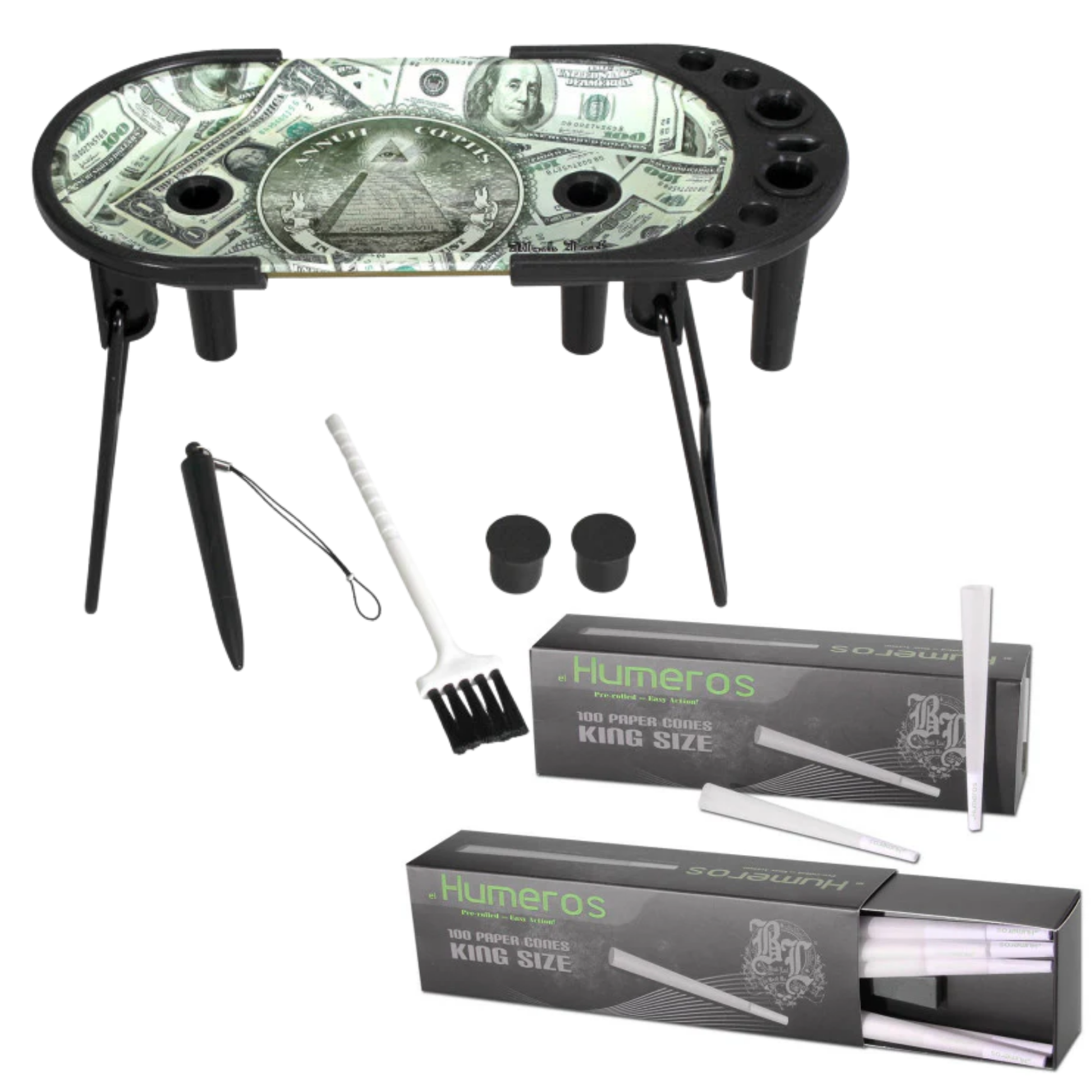 Black Leaf Rolling Console + Humero Cones / konische Hülsen zum stopfen