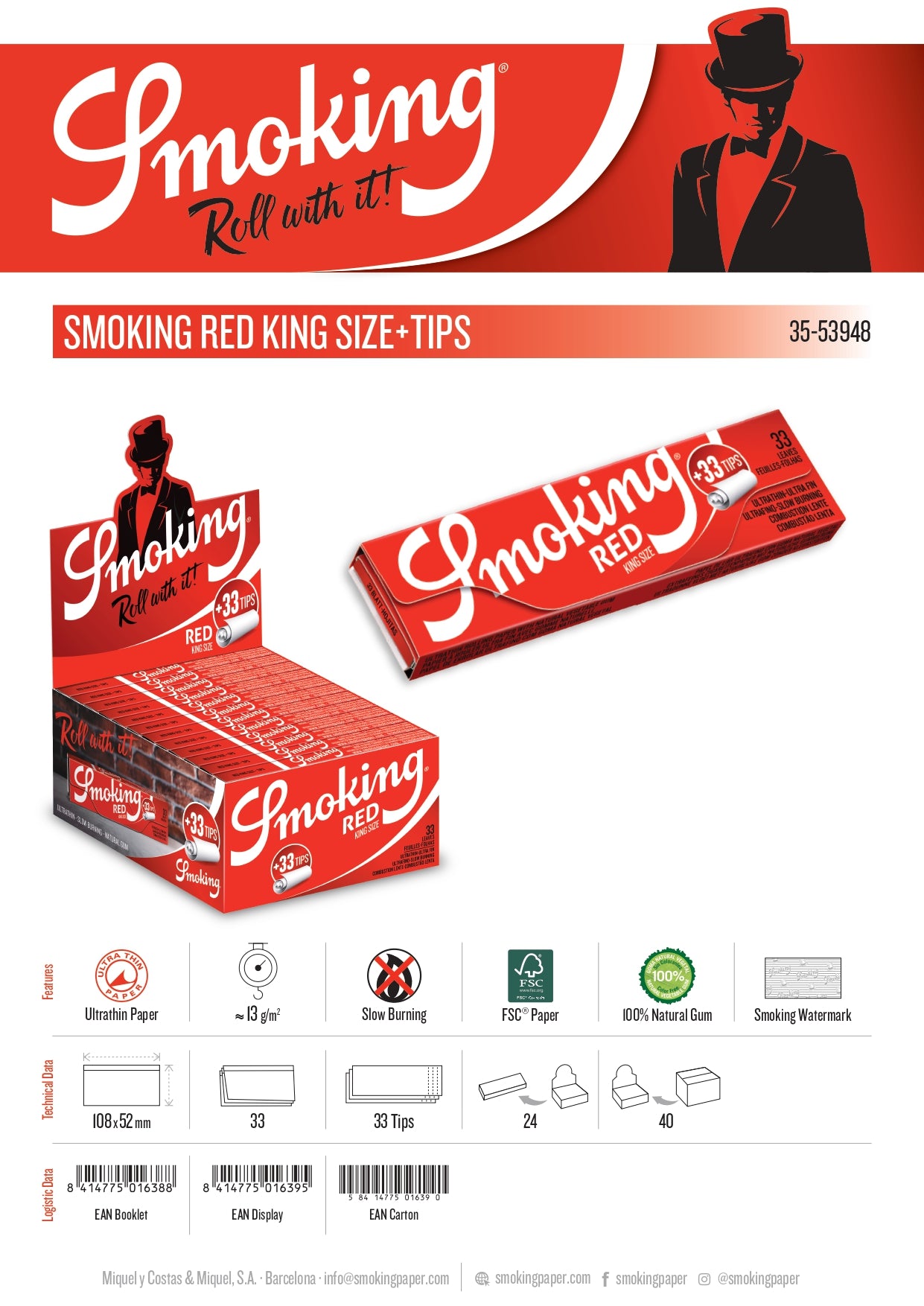 Smoking Paper Red - King Size - mit Filtertips