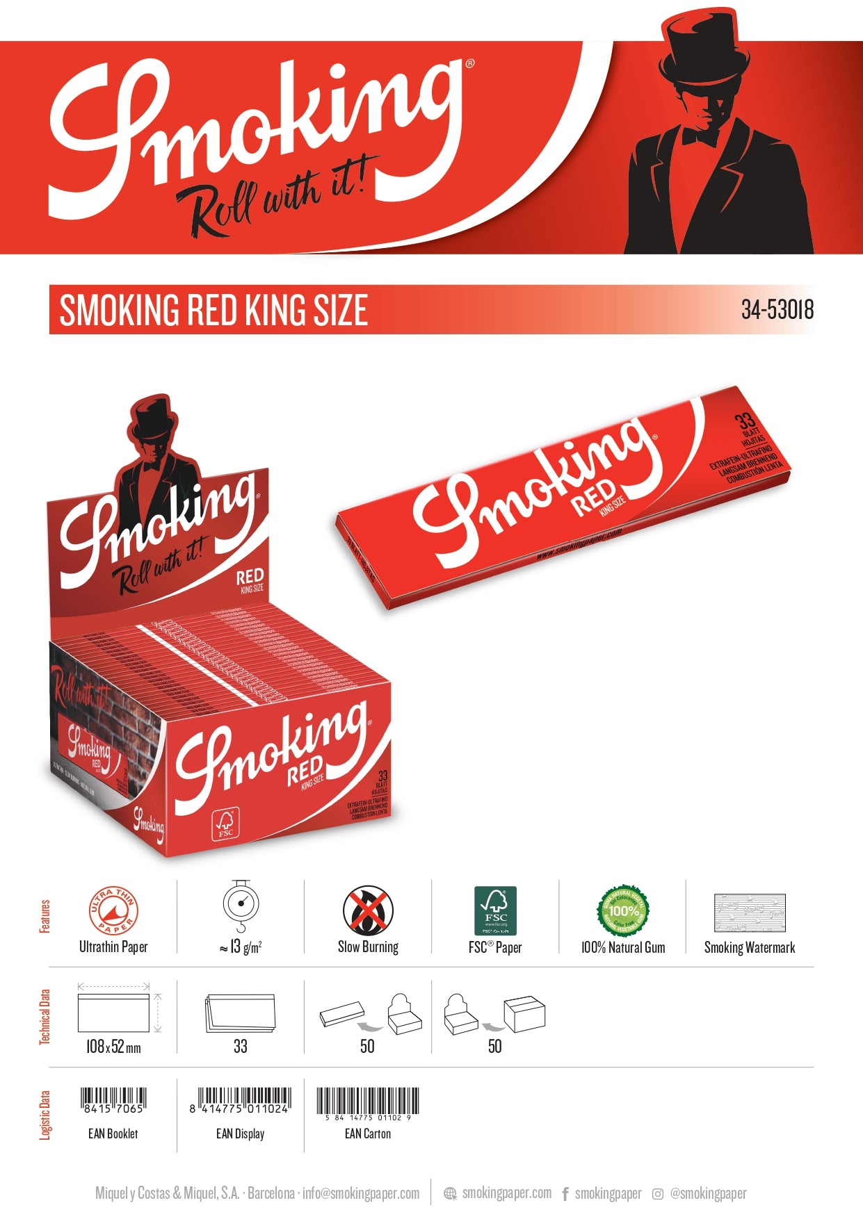 Smoking Paper King Size Red / Rot - Longpapers