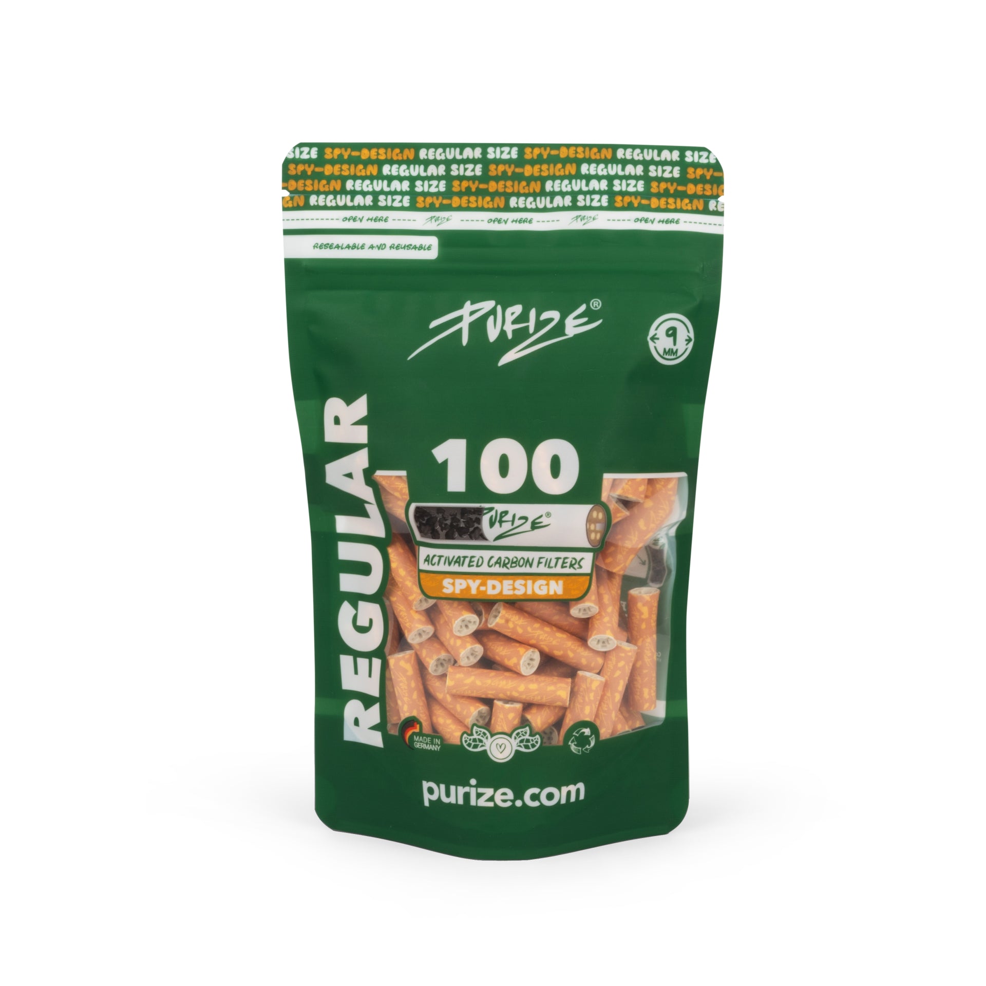 PURIZE Aktivkohlefilter - Regular Size - Ø 9mm - 100er Beutel