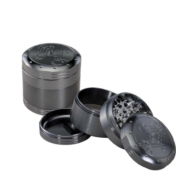 Black Leaf 4 teiliger Aluminiumgrinder mit Ø62mm auseinander genommen Mahlwerk sichtbar
