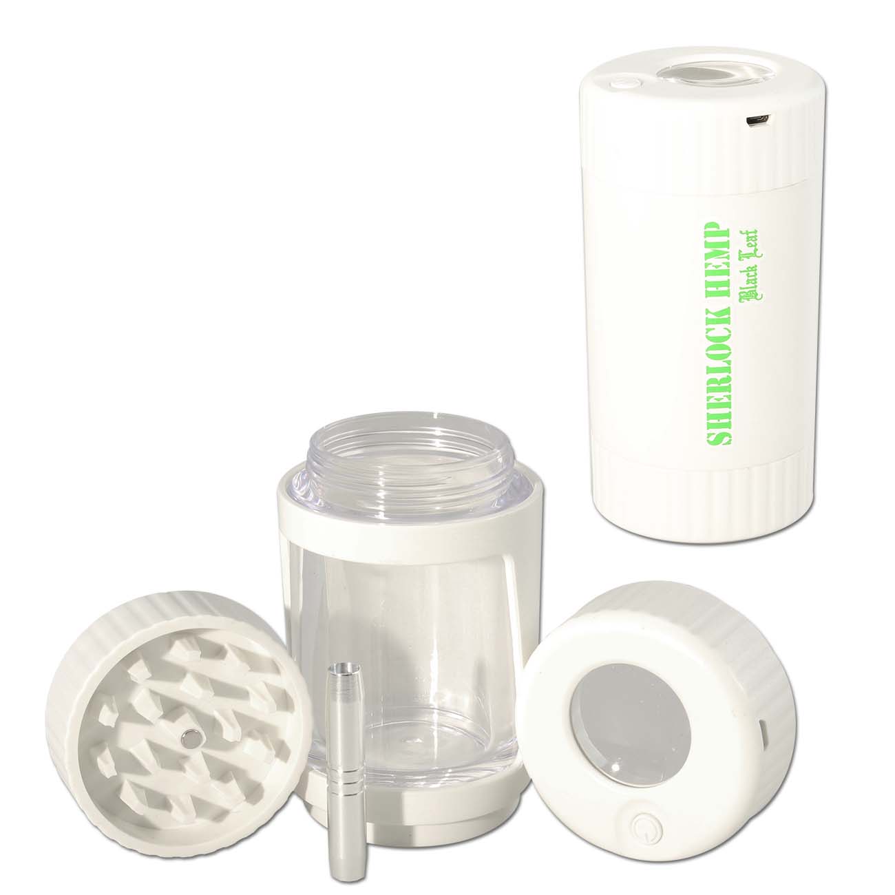 Black Leaf Sherlock - 4in1 Glow Jar LED Lupe Grinder One Hitter