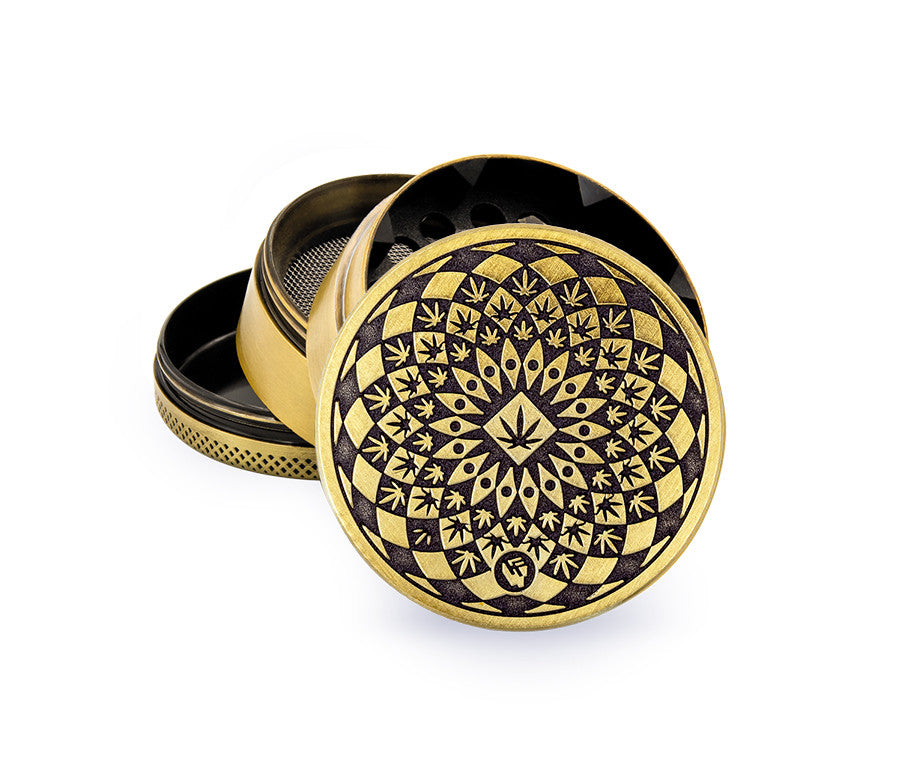 Fire-Flow - Alu-Grinder 4-Teilig Ø 50mm- "Leaf Pattern Gold"