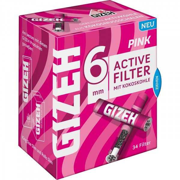 GIZEH PINK Active Filter - Aktivkohlefilter 34er Box - Ø 6mm