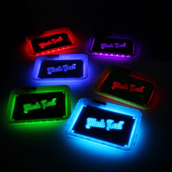 Black Leaf Rolling Tray mit LED-Beleuchtung, Mixtablett in verschiedenen Farben