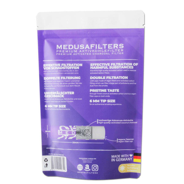 250x Medusafilters - Aktivkohlefilter Kokusnusskohle + Zellulose - Ø 6mm