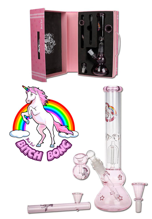Black Leaf Bitchbong, Glas- und Kofferbong in rosa, 30cm hoch